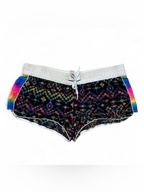 RARE y2k OP rainbow tribal surf shorts 🌈 glitch print cyber core beach 2000s vtg